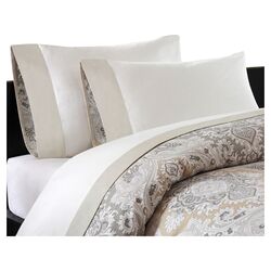 Odyssey Paisley Sheet Set in White & Taupe