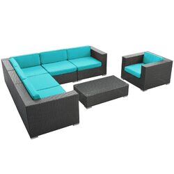 Corona 7 Piece Seating Group in Espresso with White Cushions