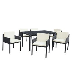 Stash 7 Piece Dining Set in Espresso with White Cushions