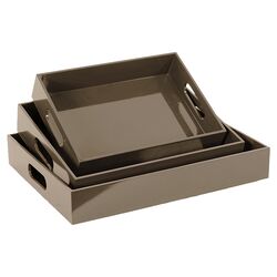 Wooden 3 Piece Serving Tray Set in Grey