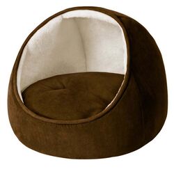 Hooded Snuggler Cat Bed in Brown & Ivory