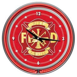 Fire Fighter Neon Wall Clock in Red