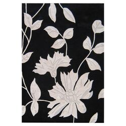 Metro Black & Light Grey Wool Flower 5' x 8' Rug