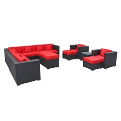 Cohesion 11 Piece Seating Group in Espresso with Red Cushions