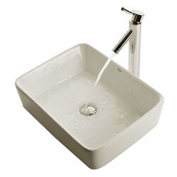 Ceramic Rectangular Bathroom Sink & Faucet Set in Satin Nickel