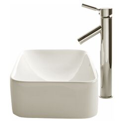 Sheven Ceramic Rectangular Bathroom Sink & Faucet Set in Satin Nickel