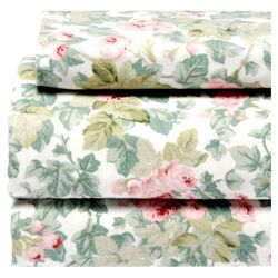 Cottage Rose Flannel Sheet Set in White
