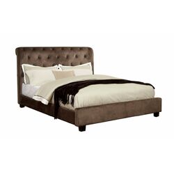 Oscar Queen Upholstered Platform Bed in Dark Brown