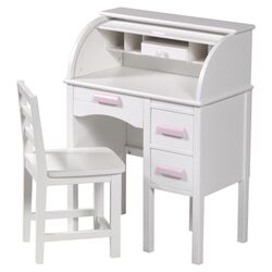 Roll-Top Desk & Chair Set in White