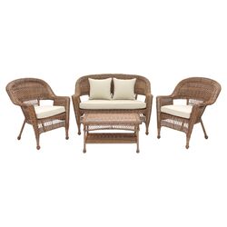 4 Piece Wicker Lounge Seating Group in Honey