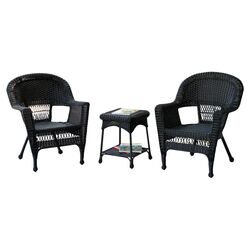 3 Piece Wicker Lounge Seating Group in Black