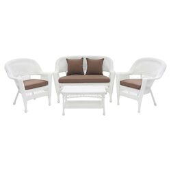 4 Piece Wicker Lounge Seating Group in White
