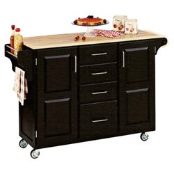 Natural Wood Top Kitchen Cart in Black