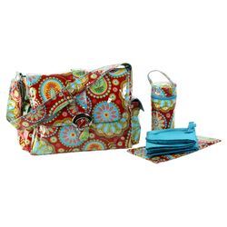 Laminated Buckle Diaper Bag Set in Gypsy Paisley Red