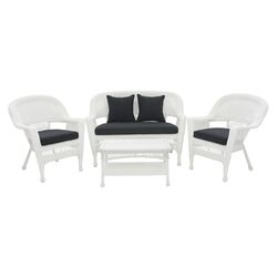 4 Piece Lounge Seating Group in White & Navy Blue