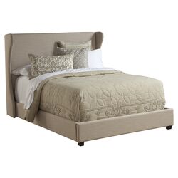 Leo Upholstered Platform Bed in Beige