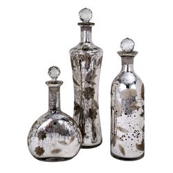 Madison 3 Piece Etched Bottle Set in Antique Silver