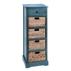 Tall Wicker Basket Storage Cabinet in Blue