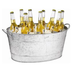 Galvanized Steel Oval Beverage Tub in Silver