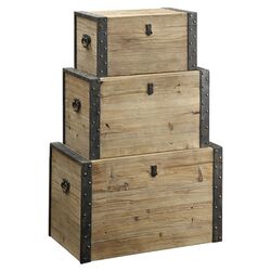 3 Piece Wood Trunk Set in Natural