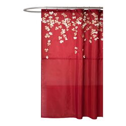 Flower Drop Shower Curtain in Red & Ivory