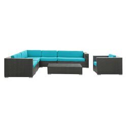 Palm 7 Piece Seating Group in Espresso with Turquoise Cushions