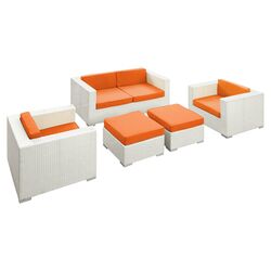 Malibu 5 Piece Seating Group in White with Orange Cushions