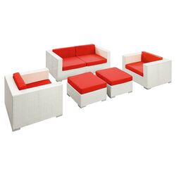 Malibu 5 Piece Seating Group in White with Red Cushions