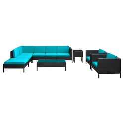 La Jolla 9 Piece Seating Group in Espresso with Turquoise Cushions