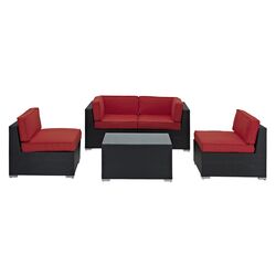Camfora 5 Piece Seating Group in Espresso with Red Cushions