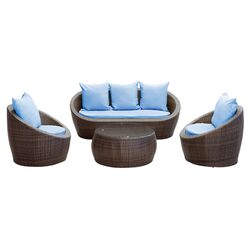 Avo 4 Piece Seating Group in Espresso with Light Blue Cushions