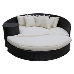 Taiji Daybed & Ottoman Set in Espresso with White Cushions