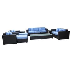 Eclipse 9 Piece Seating in Espresso with Light Blue Cushions