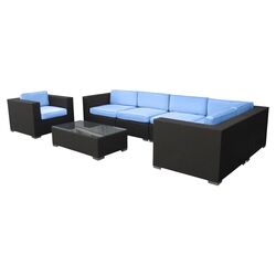 Corona 7 Piece Seating Group in Espresso with Light Blue Cushions