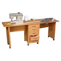 Mobile Craft Double Desk in Oak