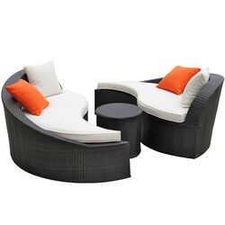 Magatama 3 Piece Seating Group in Espresso with White Cushions