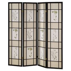 Flower 4 Panel Room Divider in Black