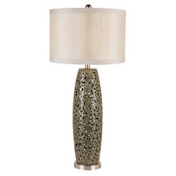 Rattan Table Lamp Oval in Antique Silver