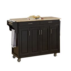 Deluxe Natural Wood Top Kitchen Cart in Black