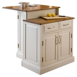 French Countryside Oak Top Kitchen Island in White