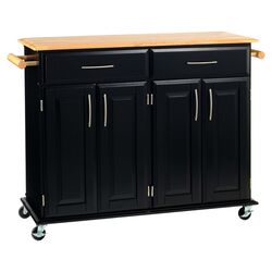 Dolly Madison Natural Wood Top Kitchen Cart in Black