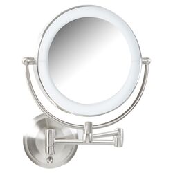 Lighted Magnifying Wall Mirror in Satin Nickel