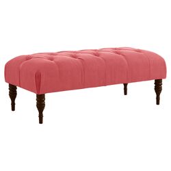 Linen Tufted Bench in Coral