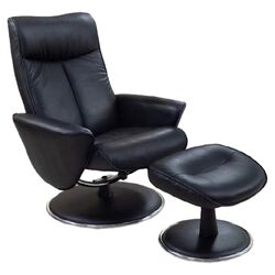 Bonded Leather Recliner & Ottoman in Black