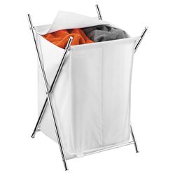 2 Compartment Folding Hamper with Cover in Chrome