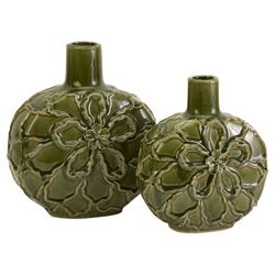 Poslie 2 Piece Ceramic Flower Vase Set in Green