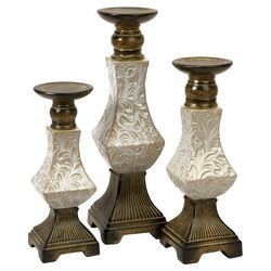 Alberta 3 Piece Ceramic Candlestick Set in Bronze & White