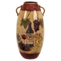 Wine Bottle & Grapes Ceramic Vase in Brown
