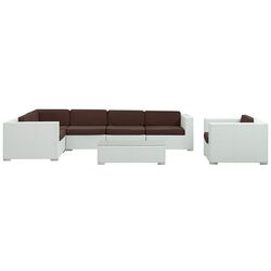 Corona 7 Piece Seating Group in White with Mocha Cushions