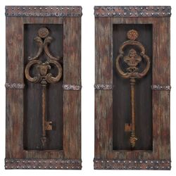 2 Piece Antique Key Wood Wall Decor Set in Brown